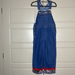 Haiks Vintage Denim Carpenter Bib Zebra Print Beaded Trim Overalls S